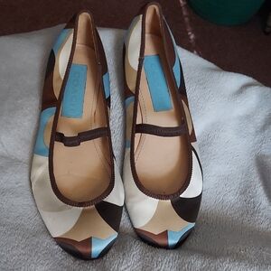 Coach Multicolor Flats in Blue, Brown, and Cream
